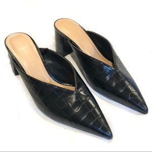 Zara Trafaluc Black Leather Mules Block Heel Croc
